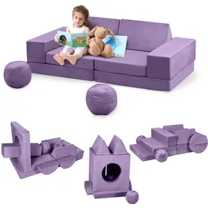 【Labor Day Sale】12PCS Modular Kids Play Couch Foam Convertible Toddler Sectional Imaginative Play Furniture Plush Playroom Bedroom Seating for Lounging Reading