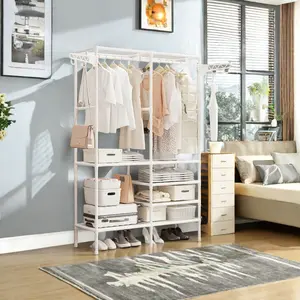 Clothes Rack, 1 Count Portable Wardrobe Closet for Hanging Clothes, Sturdy Metal Garment Rack with Shoe Shelf, Clothes Organizer for Bedroom