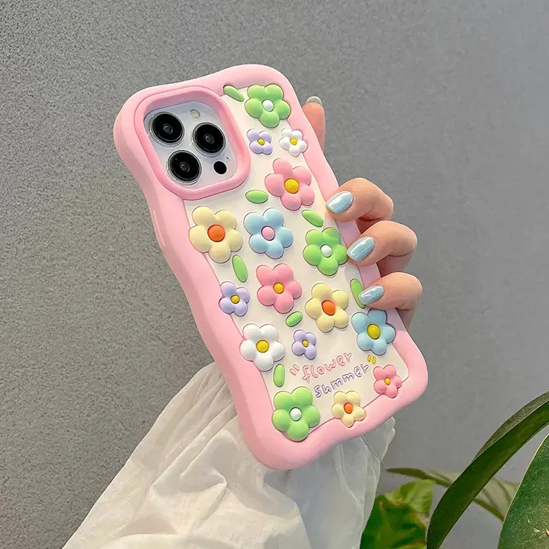 3D Stereo Cute Flower Print Soft Silicone Shockproof Phone Case with Screen Protector - Compact Handheld Accessory for iPhone 11-15 Pro Max, Mobile Phone Accessories