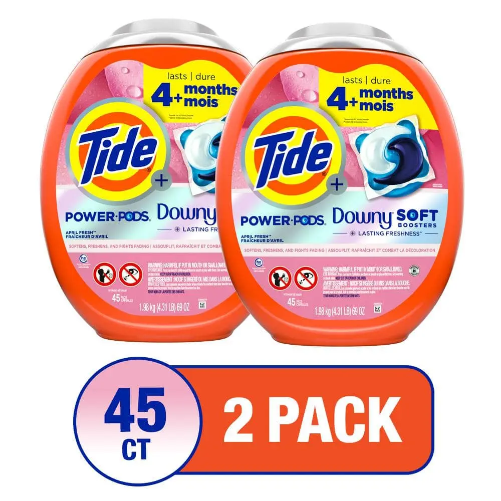 2 in 1 Power Pods with Downy April Fresh Scent Laundry Detergent Pods ,45-Count, 2-Pack