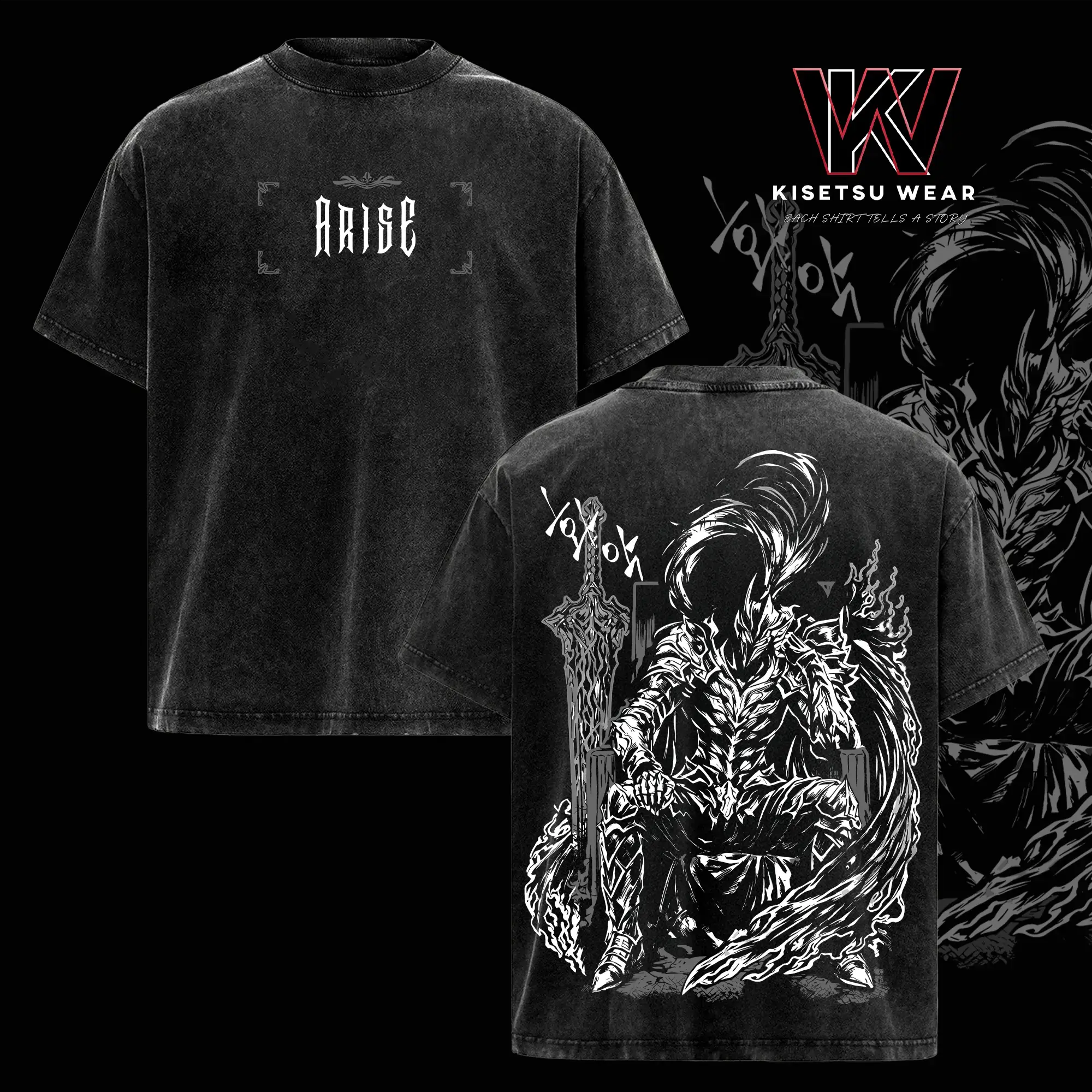 Women's Igris Solo Leveling Retro Vintage Washed Graphic Short-Sleeve Baggy Oversized T-Shirt, Dark Anime Shadow Army Aesthetic Unisex Streetwear Top, Shortsleeve, Tshirt