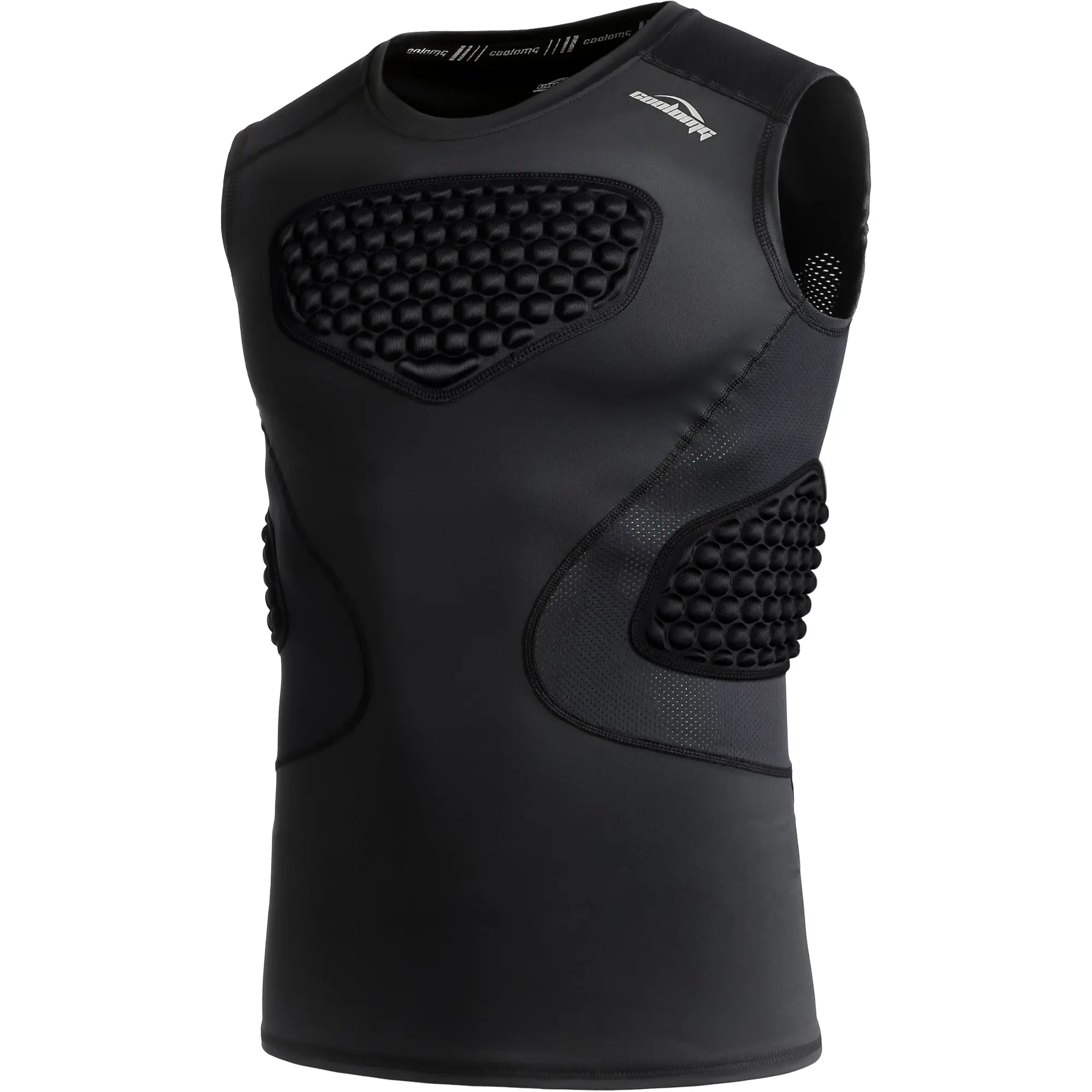 COOLOMG Men's Skin-Tight Padded Compression Soccer Vest - Male Fit Mesh Ventilation Impact Guard Chest Rib Protector for Football, Baseball Activities, Workout Vest, Elastic Fabric, Standard Sizes, Softball Players, Second Skin, Ribs, Rugby, Elastic Mesh,