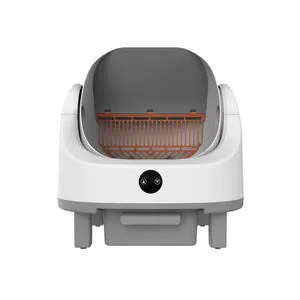 Automatic Self-Cleaning Cat Litter Box for Multiple Cats – Smart APP Control, Open-Top Robot, Odor & Safety Sensors, 96L Capacity, White + Orange Mesh