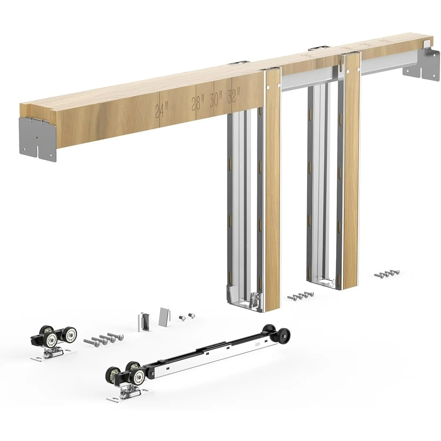VEVOR Pocket Door Frame Kit, for 24-30 in Wide 80 in High Door, Pocket Door Kit with Two-Way Soft Close Mechanism, Slide Smoothly Quietly, Easy to Install, Wood and Galvanized Steel, for Living Room