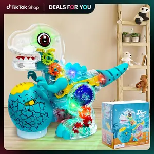 Electric T-Rex Roaring Dinosaur Toys, Music Toys with LED Lights & Moving Wheels, Transparent Stem Sensory Gear Car Toys for Kids Entertainment, Gift for Boys Girls Birthday Party Christmas