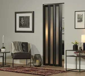 360 stand Homestyle Metro 36x80 Vinyl Folding Door - Black, Frosted Panels, Easy to Install, Reversible Handling, Modern Design, Indoor Use, Ideal for Kitchen, Vinyl Doors