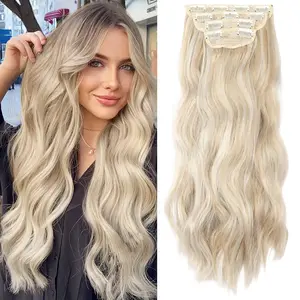 VOSILK Blonde Mixed Bleach Blonde Hair Extensions Clip Hair Extension 20inch Wavy 6.7 Oz Synthetic Fluffy and not Tangled Cheap Hair Piece Women