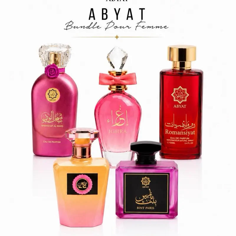 Abyat Bundle Pour Femme 5 Pcs - Ighra - Shanghaf al Ward- Romansiyat- Rose Night- Bint Paris | Eau de Parfum - 100 ml