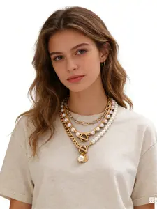 4 PCS Layered Gold Necklace for Women Chunky Gold Necklace Stack Paperclip Chain Pearl Necklace Herringbone Choker Necklace Fashion Jewelry Gifts Daily Wear Necklace Necklace Set