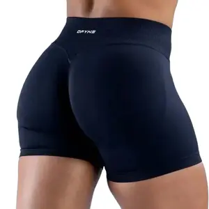 Dfyne Impact Women's Gym Shorts Compression Fit Stretchy Sculpting Workout Bottoms Ribbed Band Fitness Shorts