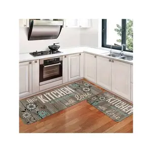 Super absorbent non-slip floor mats for kitchen, bathroom, laundry room, and entryway; quick-dry washable runner rugs; soft diatomaceous earth home decor carpet; blue/white botanical diatomaceous earth kitchen mat set;
