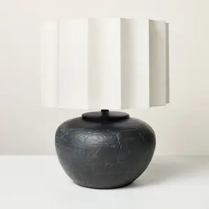 Oversized Ceramic with Fluted Shade Table Lamp Black/White - Hearth & Hand with Magnolia
