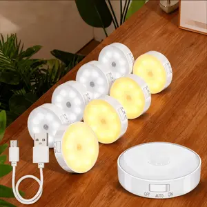 LED Smart Round Motion Sensor Light, Night Lights, USB Rechargeable, Magnetic Mount, Suitable for Bedroom, Hallway, Cabinet, Kitchen, Office, Ambient Night Lights