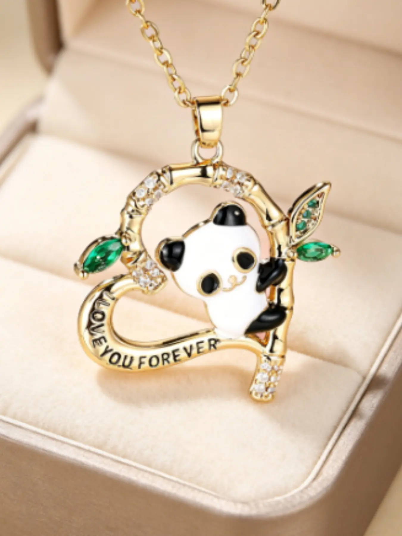 Chinese Style Creative Heart Panda Bamboo Pendant Necklace, Cute Cartoon Animal Jewelry, Fashionable Unisex Lockbone Chain, Fashionable Jewelry Accessories