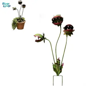 Whimsical Metal Carnivorous Plant Garden Stake - 25-Inch Large Monster Plant Sculpture, Durable Yard Art for Flower Beds Patios Planters, Unique Quirky Outdoor Garden Decor & Gift (1 pc)