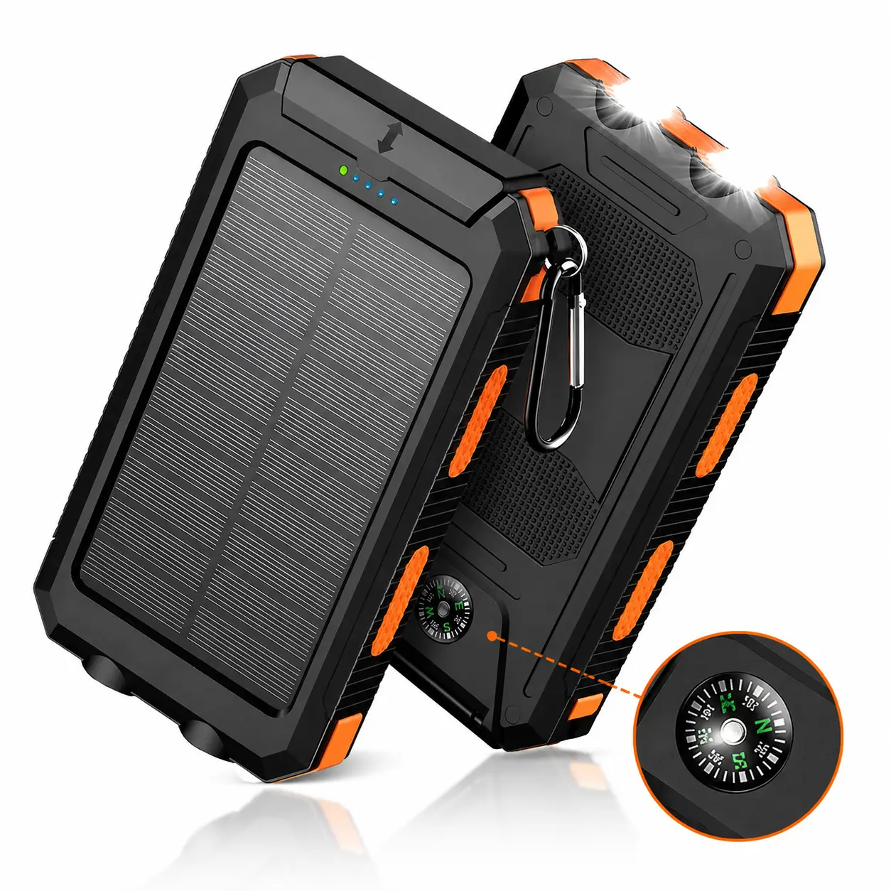 10000mAh Portable Solar Charger Power Bank with Bright LED Flashlight - Dual Fast USB-A Output, IP Waterproof Outdoor Emergency Power Supply