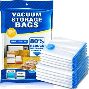 6 Pack Vacuum Storage Bags, Blue Transparent, Airtight Dust Moisture-Proof, Extra Large Capacity, 80% Space Saving Bag, Includes Hand Pump,Christmas Gifts, New Year Gifts