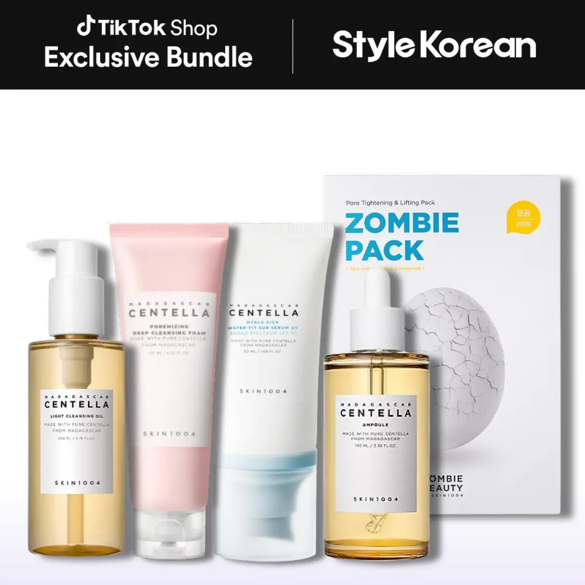 [SKIN1004] Daily Pore Tightening & Firming Routine Set| Best Sellers, Centella Cleansing Oil, Foam, Ampoule, Sun Serum & Zombie Pack | Clear Pores