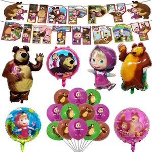Mar&tha And Bears Theme Birthday Party Custom Decorate Disposable Tableware Background Balloon Cake Toppers Banner Baby Shower