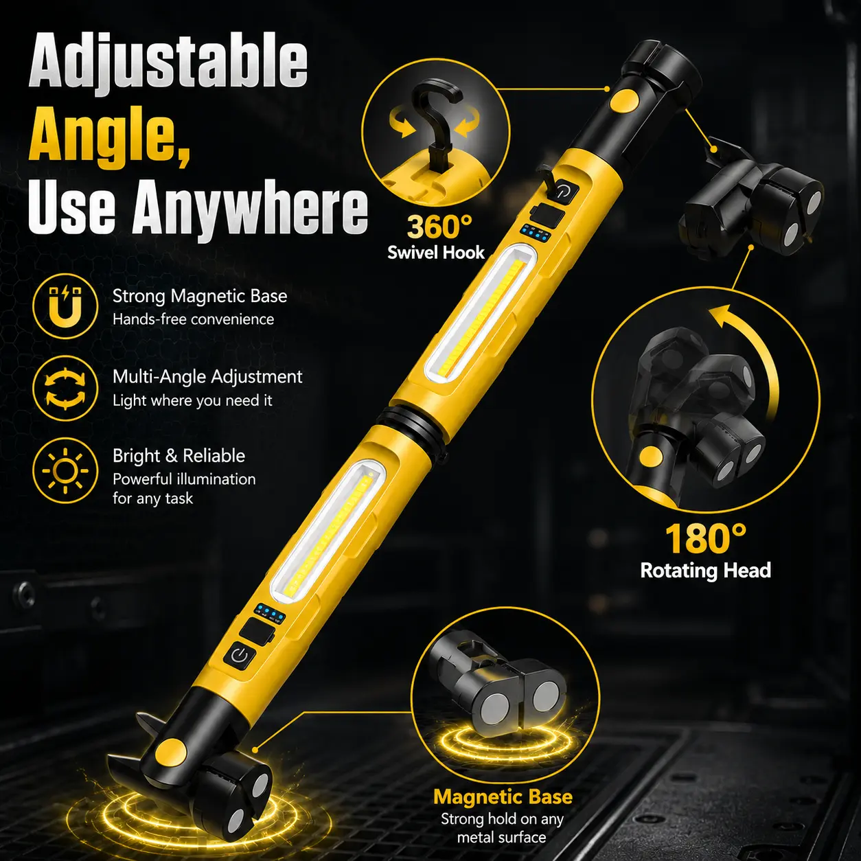 5200LM Under Hood Work Light Bar, Magnetic Rechargeable LED Light with Hook, Cordless Mechanic Work Light for Auto Repair Garage