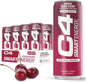 C4 Smart Energy Drink - Sugar Free Performance Fuel & Nootropic Brain Booster, Coffee Substitute or Alternative | Black Cherry 12 Oz - 12 Pack