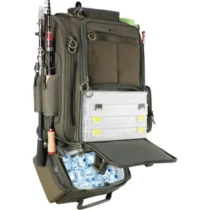 Large Fishing Backpack with Cooler for 3 Tackle Boxes - Fishing Bag with Rod Holders for Camping and Hiking