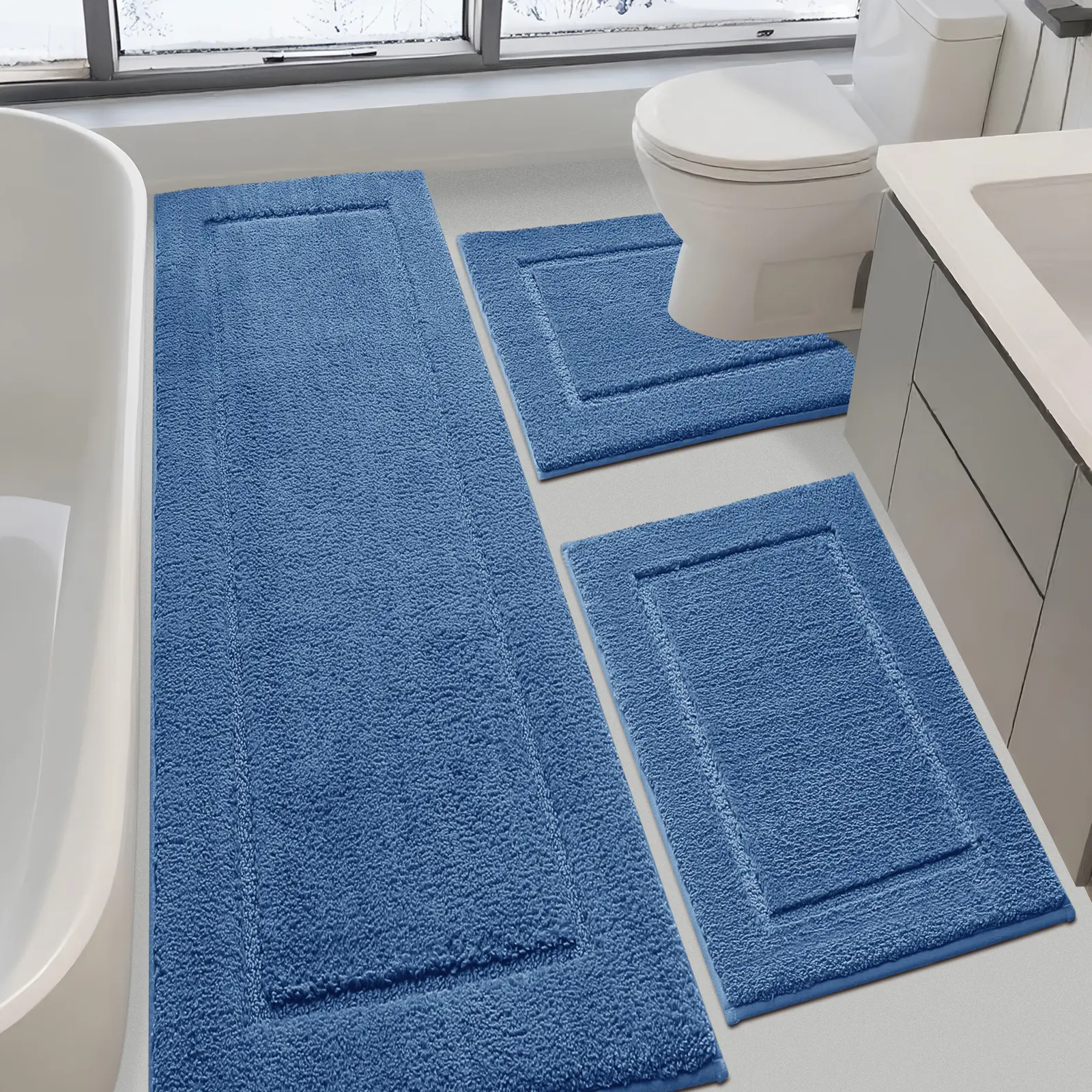 IM HOME Bathroom Rugs Set 3 Pieces / 2 Pieces, Ultra Soft Thick Plush Fluffy Microfiber Absorbent Bath Mat, Non-Slip Backing, Machine Washable Bath Mats for Bathroom Floor, Tub, Toilet and Shower