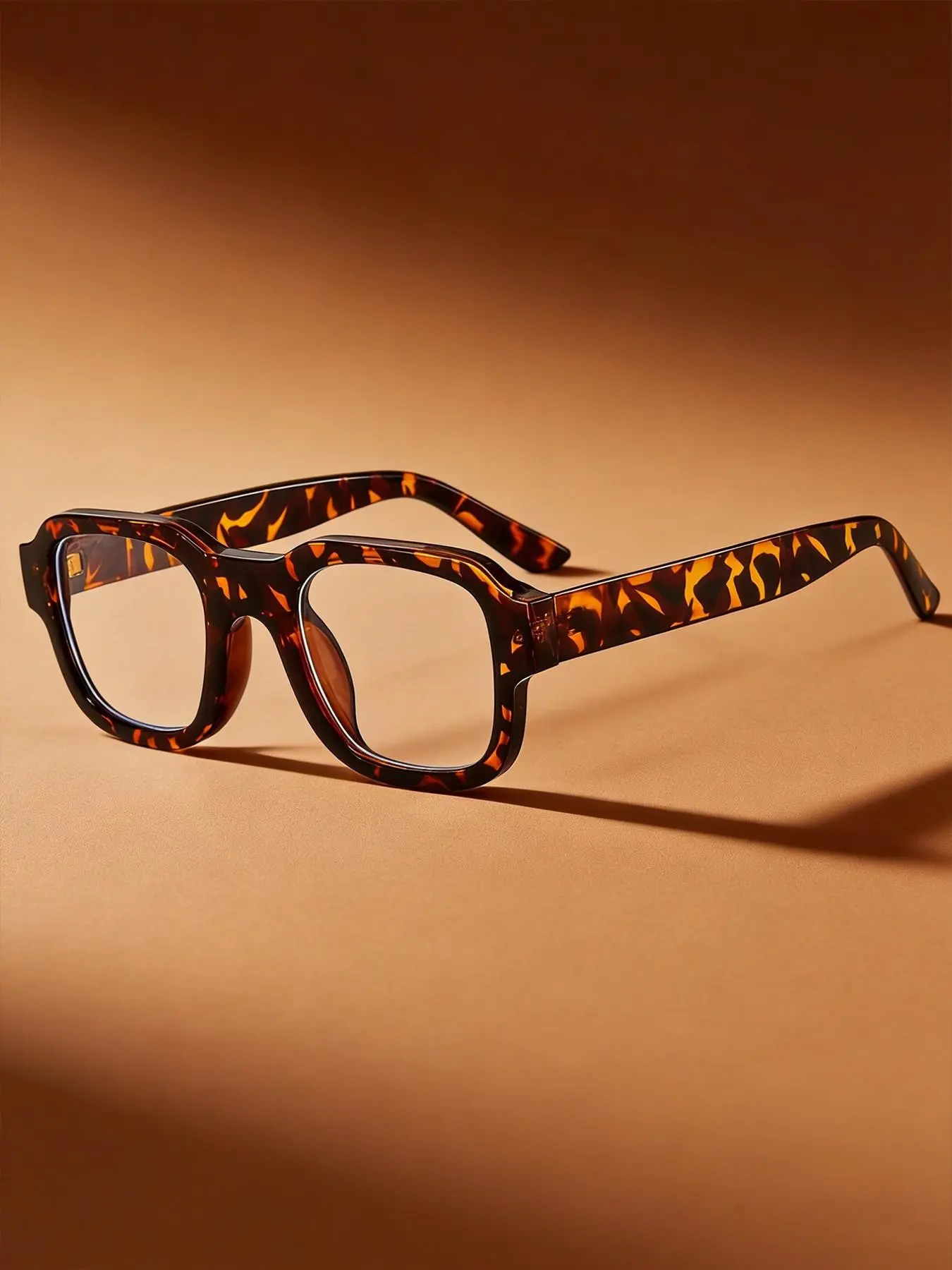 Vintage Tortoise Shell Square Frame Glasses, Anti-Blue Light Lenses, Metal Rivet Design, Casual Style, Suitable for Daily Wear, School, Work, Gift, Daily Eyewear