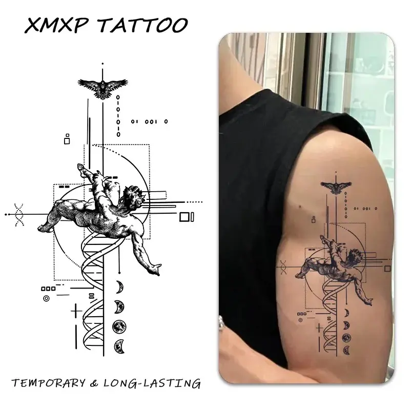 Geometric Human Shadow Herbal Tattoo Stickers, Long-Lasting Waterproof, Lasts 1-2 Weeks, Suitable for Arms and Legs, Temporary Tattoo Sticker, Arm Sleeve Tattoos