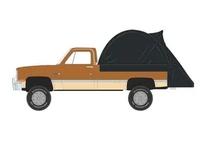 1986 GMC Sierra Lifted - Desert Sand & Doeskin Tan w/ Modern Truck (The Great Outdoors Series 4) Diecast 1:64 Scale Model - Greenlight 38080B