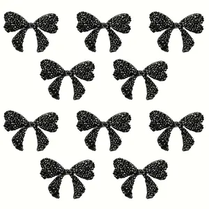10pcs Elegant Black Rhinestone Bow Stickers - Sparkling Diamond Embellishments for Clothes, Shoes, Hats, Bags - DIY Decorative Hot Diamond Stickers for Stylish Outfits, Accessories, and Crafts, Shoe Embellishments, Hat Decorations, Shimmering Effects