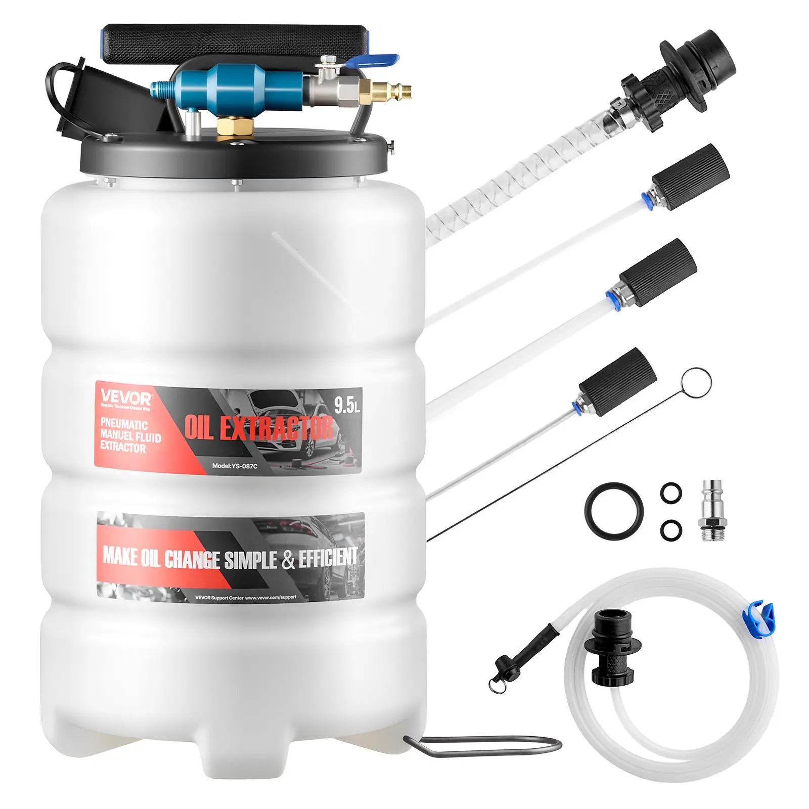 【Summerfinds】VEVOR Fluid Extractor9.5 L CapacityPneumatic/Manual Vacuum Oil Extractor Pump with 59 in Long Horse & Three 47 in Extension TubesOil Change Pump with PE Tank for CarsLawn MowersBoats
