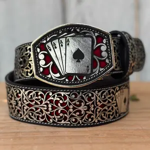 “4 Aces” Silver Laser Cut Western Belt for Men
