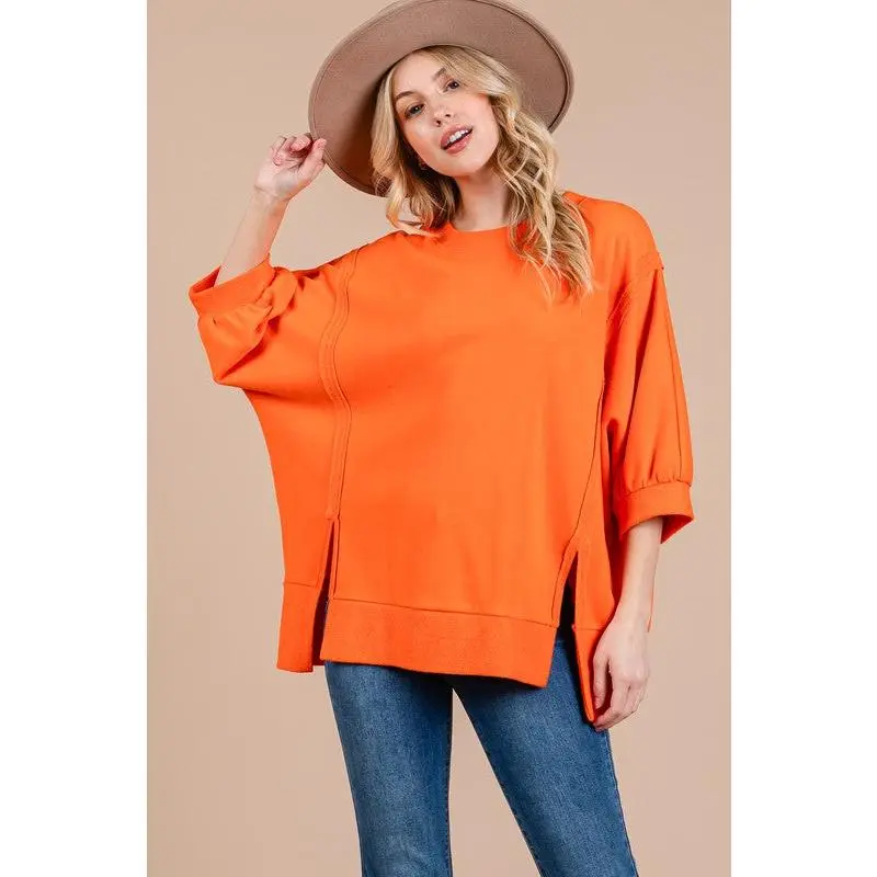 Side Slit Drop Shoulder Puff Sleeve Sweatshirt