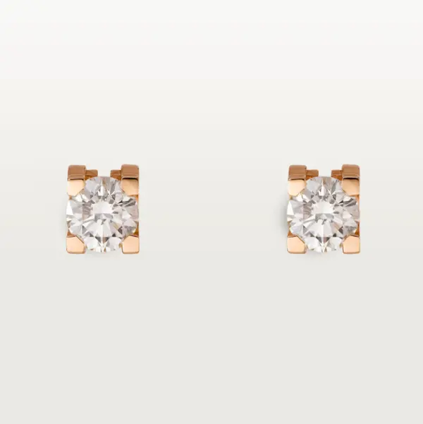 Pre-owned Cartier C DE stud earrings, 2 brilliant cut DIAS,rose gold,0.19ct,2020 full set