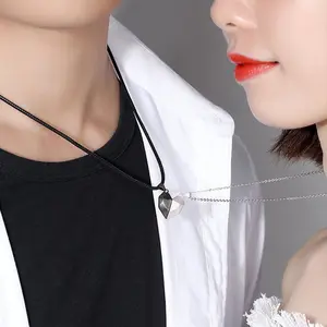 Minimalist Lovers Matching Friendship Heart Pendant Necklace Couple Jewelry Gold-Plated Black & White 62+5cm Fashion Women's Accessory
