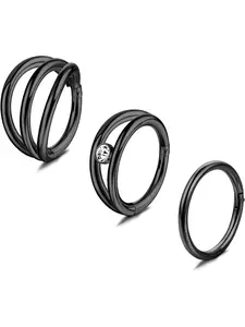 3PCS 16G Septum Clicker Nose Rings Hoop 316L Surgical Steel Cartilage Earring Double Open Stack Conch Daith Piercing Sleeper Earring Rook Lobe Helix Tragus Earring Nose Piercing Jewelry Flat Pierced Jewelry