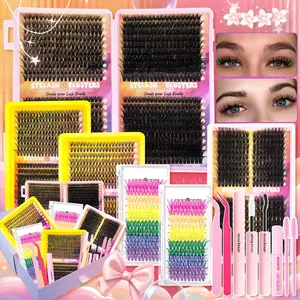 All-in-One Lash Extension Gift Box Eyelash Extensions Kit | 40D 60D 80D 100D Lash Book + 30D40D & 40D80D Medium Boxes + 2 Color Lash Minis + Glue, Remover, Tweezers | Soft Natural Volume | DIY Lash Set | Perfect Beauty Gift |