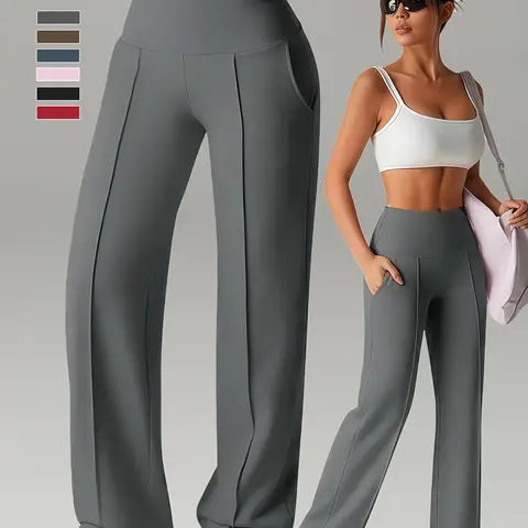 Women's High Waisted Yoga Pants, Stretch High Waist Slim Fit Quick-Dry Workout Bottoms, Casual Plain Design with Pockets, All-Season Wear, Sports Bottoms, Sports Pants Sportswear, High Waist Stretchy