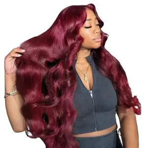 Bling Hair 180 Density Burgundy 13x6 HD Lace Frontal Wigs 99J Body Wave HD Water Wave 13x4 Lace Front Human Hair Brazilian 30 32 Inch Wine