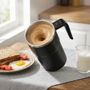 WitLoop Rechargeable Temperature Display Self-Stirring Stainless Steel Coffee Tumbler - Portable, Sturdy, Washable, Reusable with Lid for Coffee, Milk Drinks & Beverages
