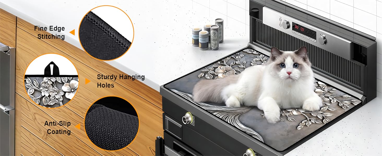 JOYFINITY Heat-Resistant Glass Stove Top Cover with Anti-Slip Rubber Coating – Electric Stove Protector, Scratch-Resistant, Expands Counter Space, Stylish Kitchen Decor (Tree)