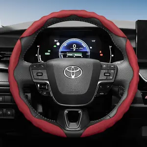 Steering Wheel Cover for Toyota — Breathable PU Leather, Segmented Snap-on Design, Sporty Wave-shaped Form, Anti-slip & Wear-resistant, Fits RAV4/Hilux/Corolla/Camry/Fortuner/Yaris/C-HR/Highlander/Land Cruiser/Prado/Tacoma/4Runner/Innova/Venza Models
