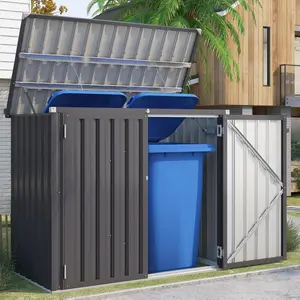 AECOJOY Outdoor Trash Can Storage Shed, 46 Cu.Ft Outside Garbage Can Storage Shed, Dark Grey Outdoor Horizontal Storage Cabinet Waterproof, Bike Sheds & Outdoor Storage Clearance