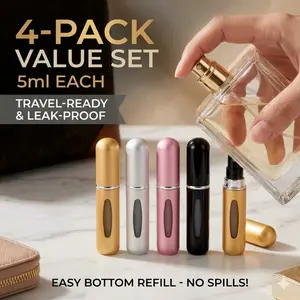 4pcs 5ml Mini Perfume Atomizer Set - Refillable Travel Spray Bottle (Leak-Proof)