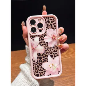 Cute Pink Lily Flower & Leopard Print Matte Anti-Drop Phone Case Compatible With IPhone 11, 12, 13, 14, 15, 16, 13 Pro Max, 16 Plus, XR, 7, 8 Plus, 17 Pro Max, AIR for Samsung S25