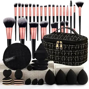 Makeup Tool Set, 47 or 34Pcs/Set Makeup Brush & Bag Sponge & Headband & Brush Cleaning Bowl & Puff& & Wristband, Makeup Accessories for Women, Cosmetic