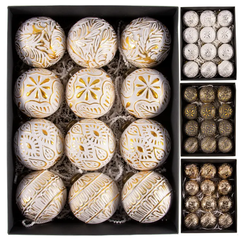 Premium Vintage Lace-Embossed Christmas Ornaments, 12 Count