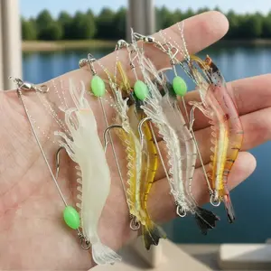 Glow in the Dark Silicone Soft Shrimp Lure Long Afterglow Fishing Bait Tangle Free Eco Friendly with Treble Hook Saltwater Freshwater Universal for Bream Bass Trout Multiple Species Lure Fishing Gear