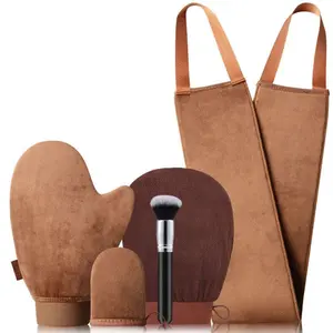 Self Tanning Mitt Applicator Kit - 5 Pack Tanning Mitts Self Tanner Mitt Applicator Kit Self Tan Mitt Kit with Tanning Glove, Back Applicator, Mini Tan Mit, Exfoliating Mitt, Brush, Brown Set Skincare